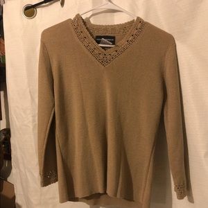 Petite V Neck Top Crochet Lace Trim